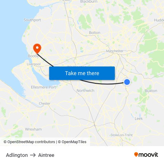 Adlington to Aintree map