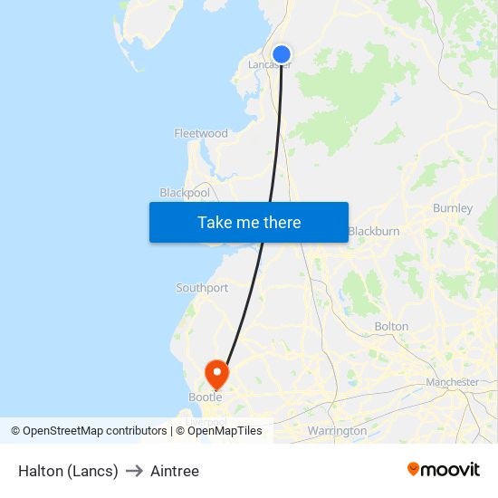 Halton (Lancs) to Aintree map
