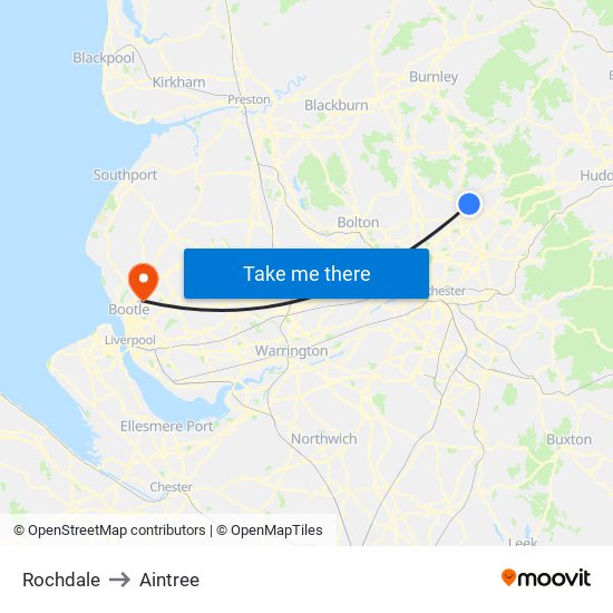 Rochdale to Aintree map