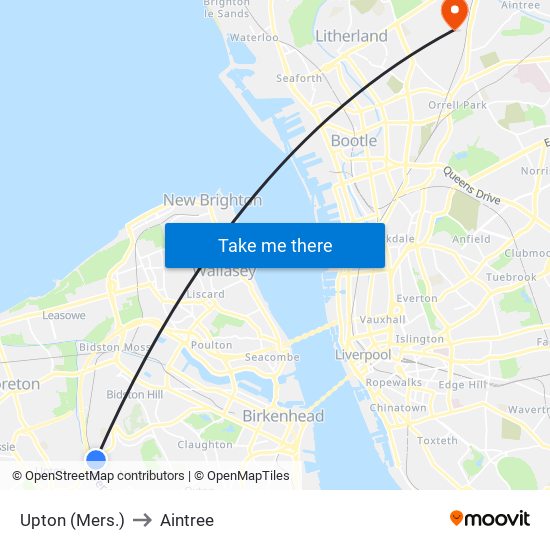 Upton (Mers.) to Aintree map