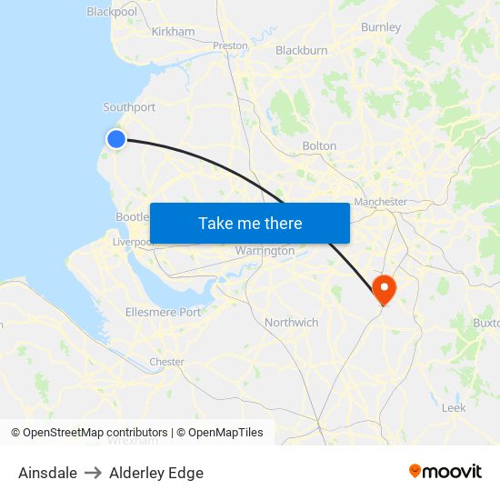 Ainsdale to Alderley Edge map