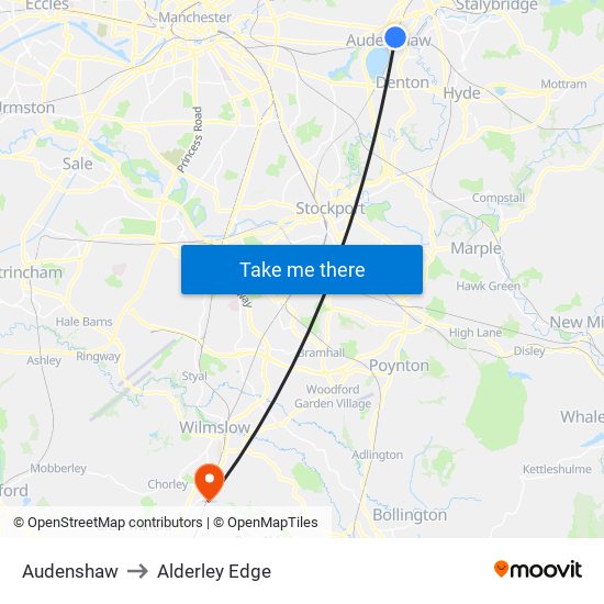 Audenshaw to Alderley Edge map