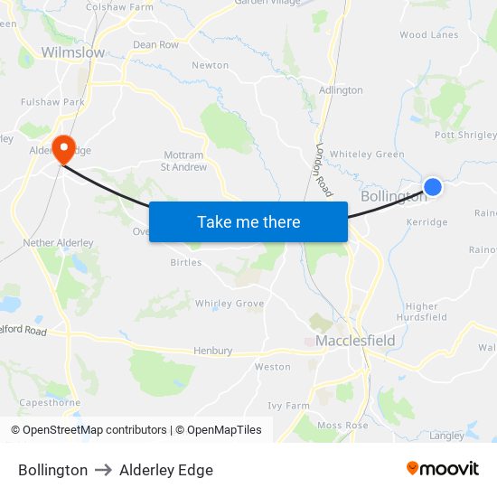 Bollington to Alderley Edge map