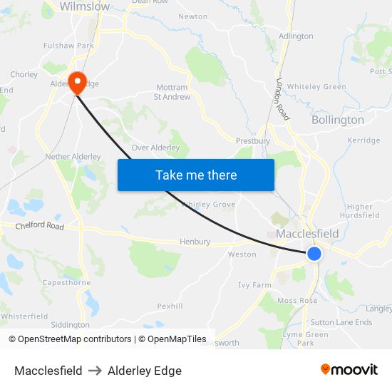 Macclesfield to Alderley Edge map