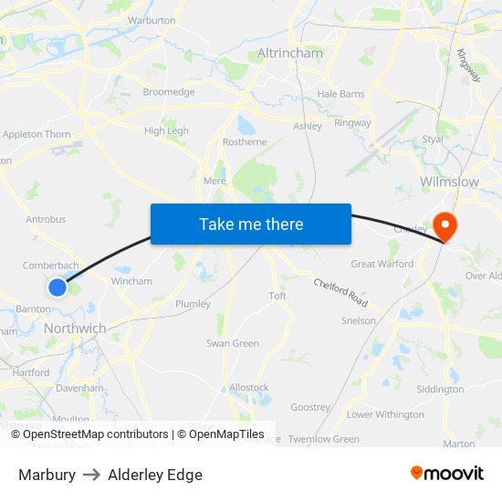Marbury to Alderley Edge map