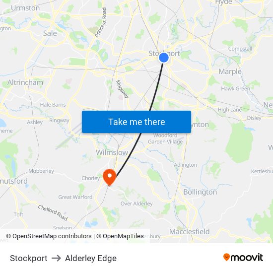 Stockport to Alderley Edge map