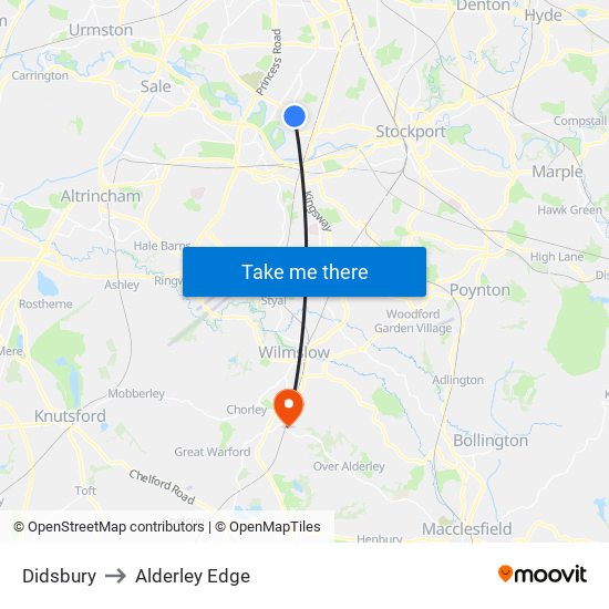 Didsbury to Alderley Edge map