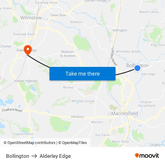 Bollington to Alderley Edge map