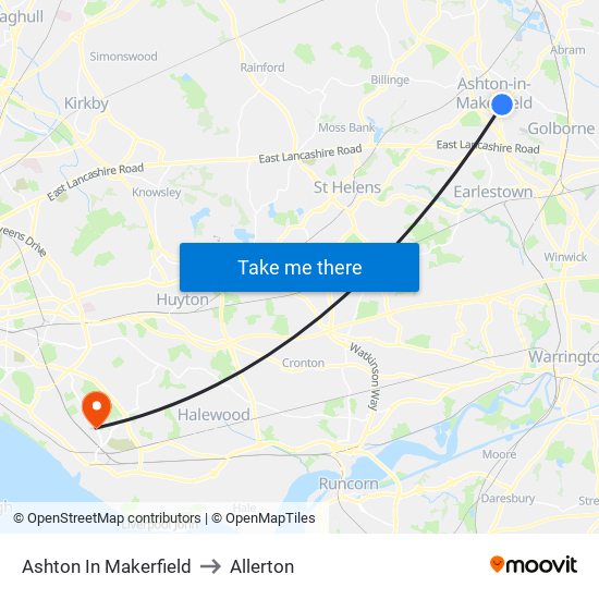Ashton In Makerfield to Allerton map