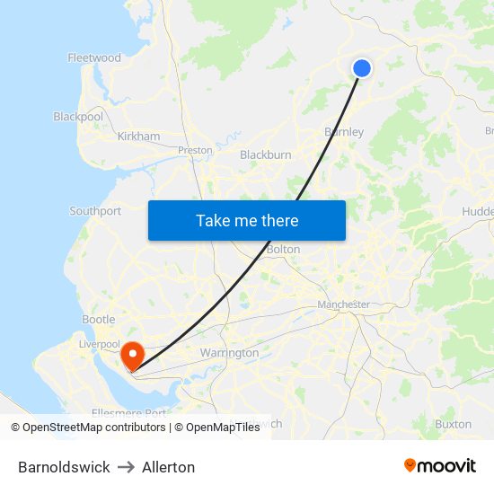 Barnoldswick to Allerton map