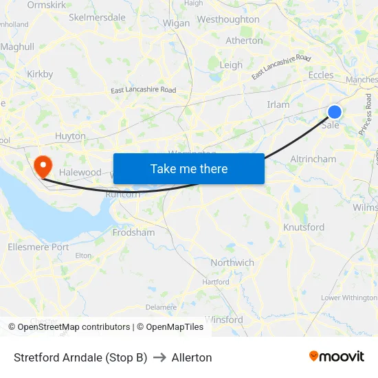 Stretford Mall to Allerton map