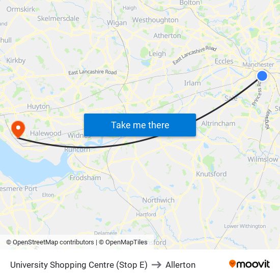 University Shopping Centre (Stop E) to Allerton map