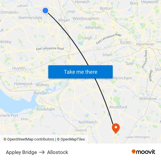 Appley Bridge to Allostock map