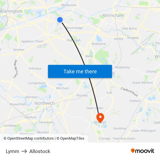 Lymm to Allostock map