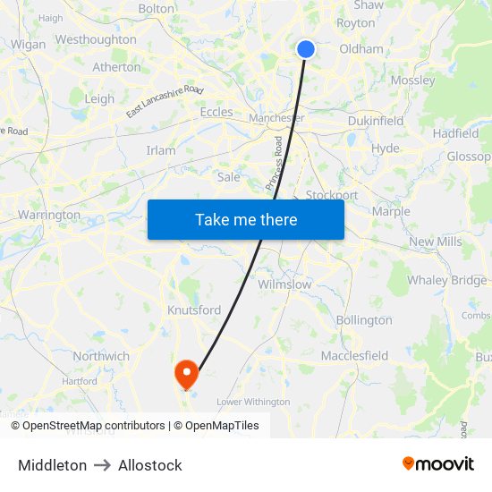 Middleton to Allostock map