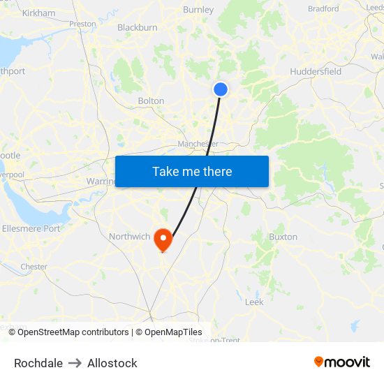 Rochdale to Allostock map