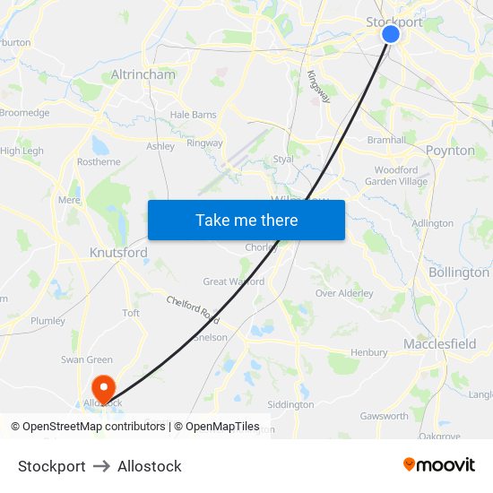 Stockport to Allostock map