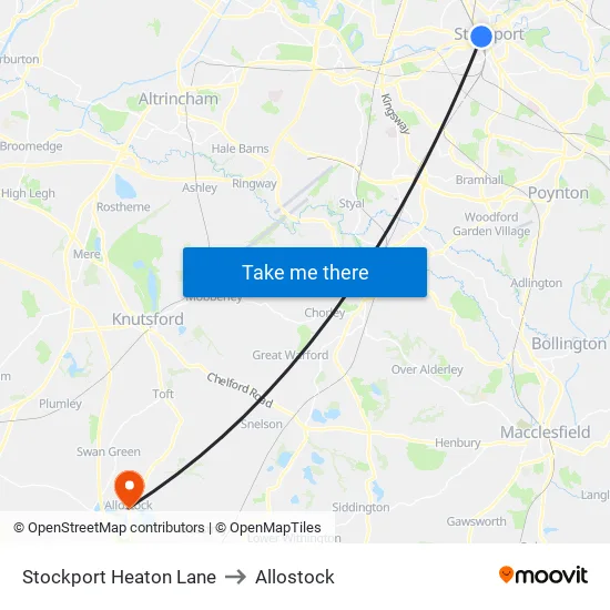 Stockport Heaton Lane to Allostock map