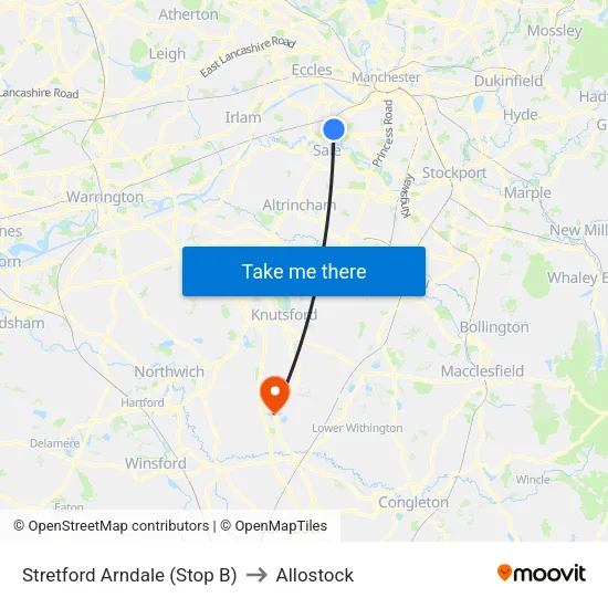 Stretford Mall to Allostock map
