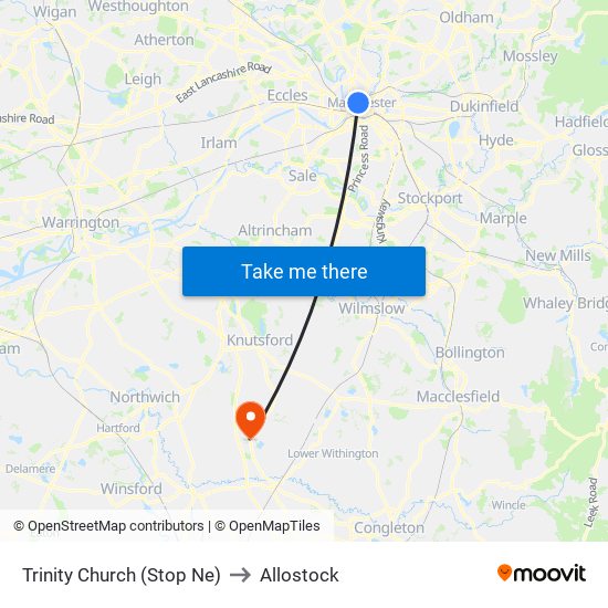 Trinity Church (Stop Ne) to Allostock map