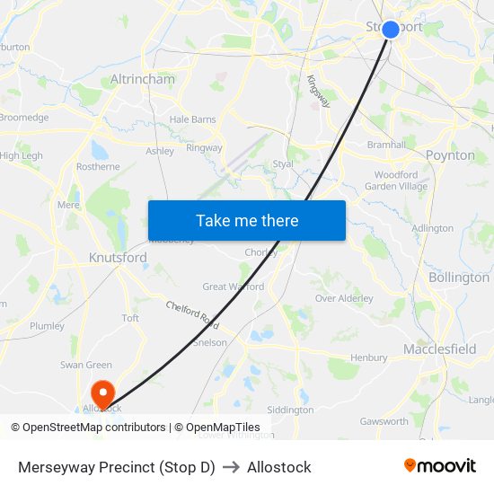 Merseyway Precinct (Stop D) to Allostock map