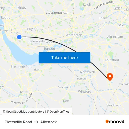 Plattsville Road to Allostock map