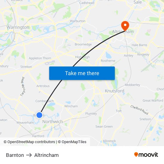 Barnton to Altrincham map