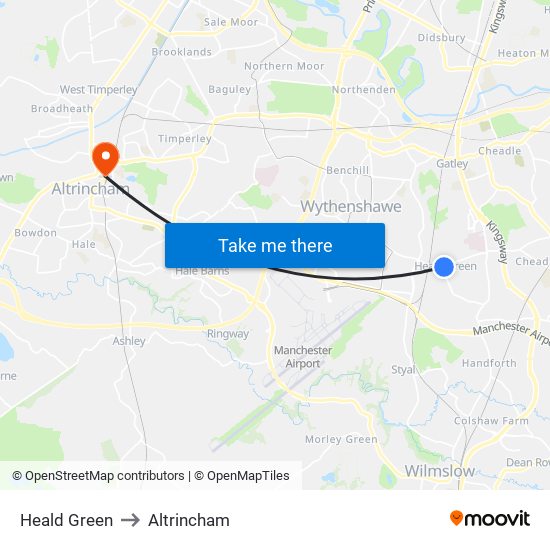 Heald Green to Altrincham map