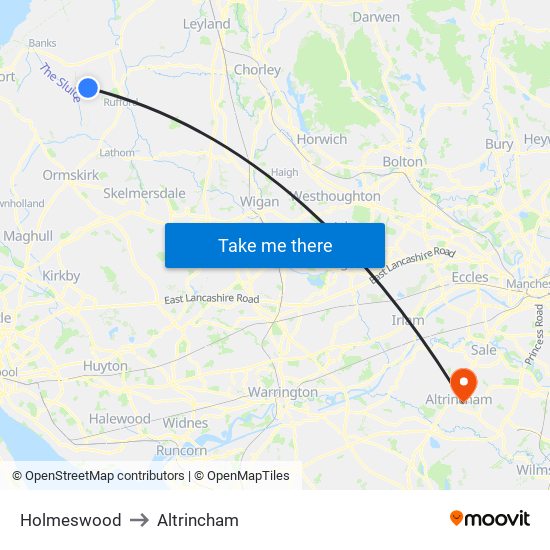 Holmeswood to Altrincham map