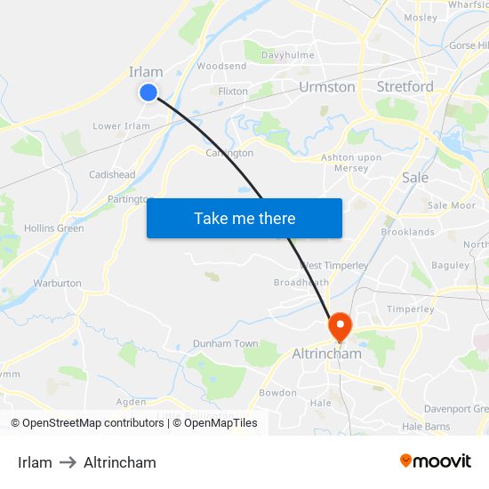 Irlam to Altrincham map