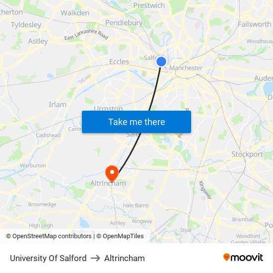 University Of Salford to Altrincham map