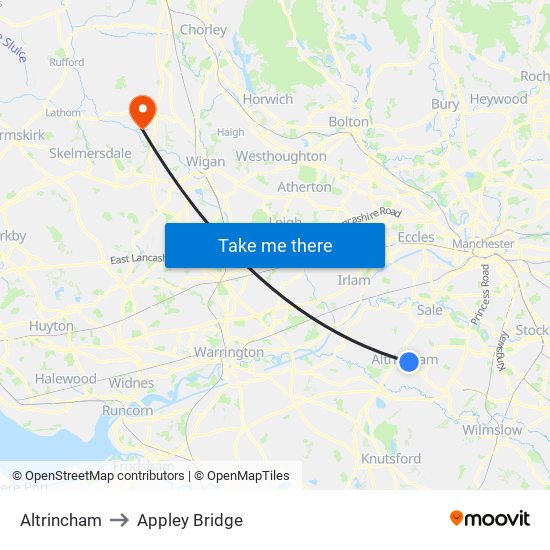 Altrincham to Appley Bridge map