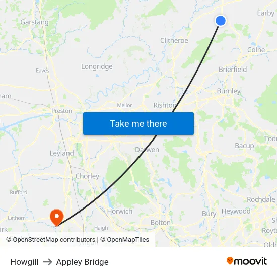 Howgill to Appley Bridge map
