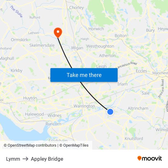 Lymm to Appley Bridge map