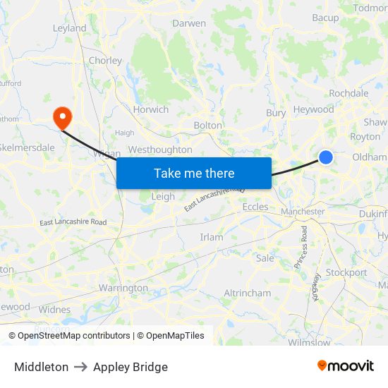 Middleton to Appley Bridge map
