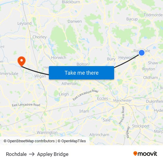 Rochdale to Appley Bridge map