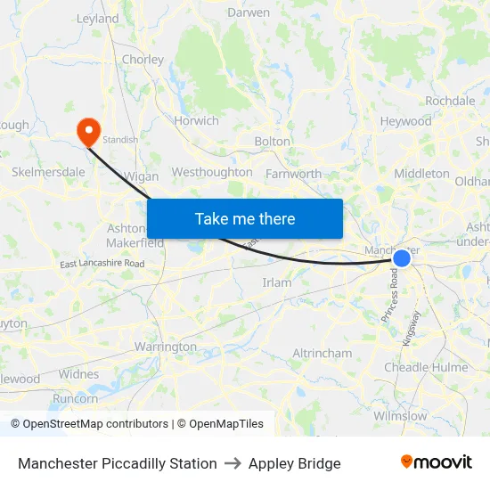 Manchester Piccadilly Station to Appley Bridge map