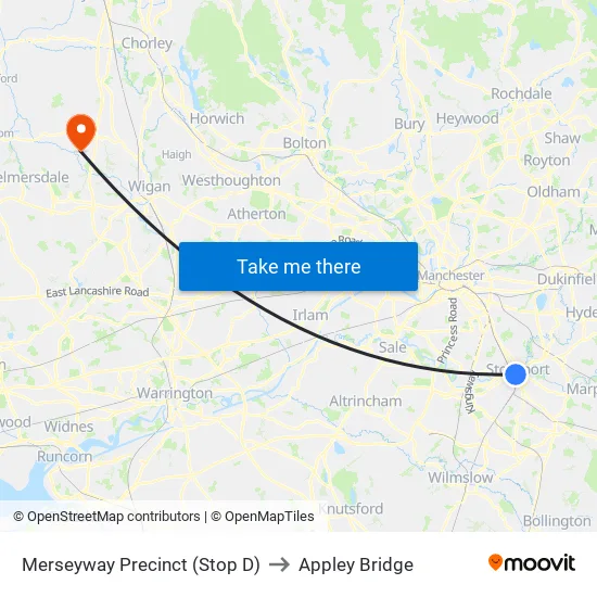 Merseyway Precinct (Stop D) to Appley Bridge map