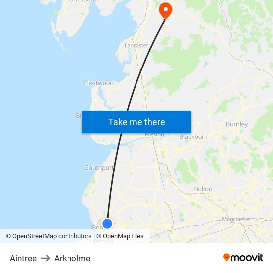 Aintree to Arkholme map