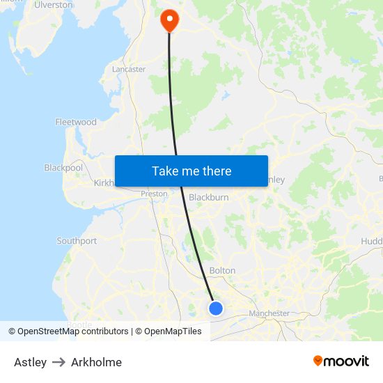 Astley to Arkholme map