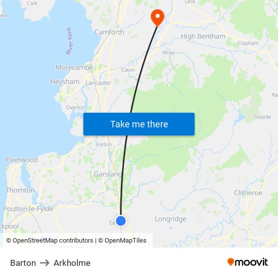 Barton to Arkholme map