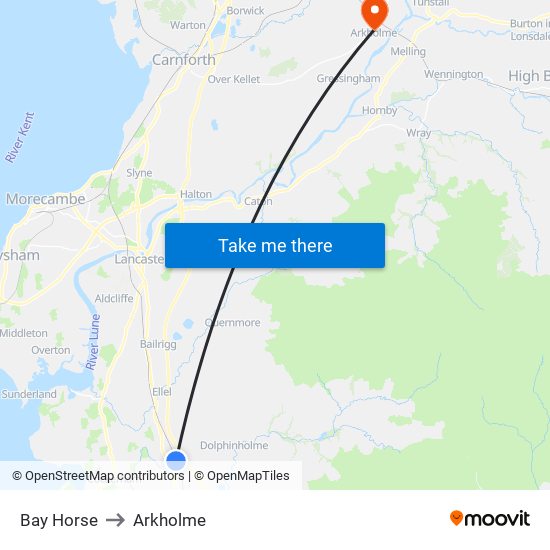 Bay Horse to Arkholme map