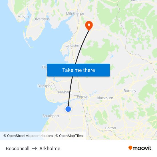 Becconsall to Arkholme map