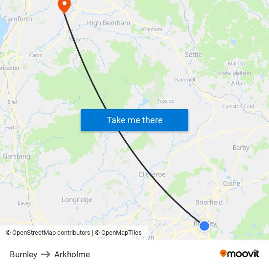 Burnley to Arkholme map