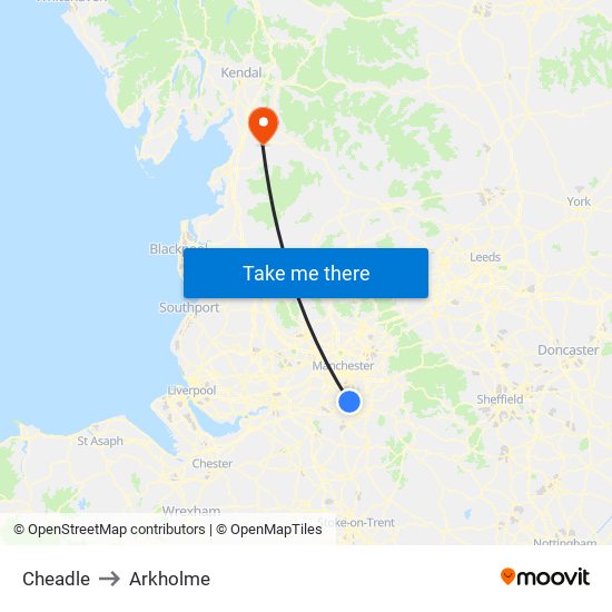 Cheadle to Arkholme map