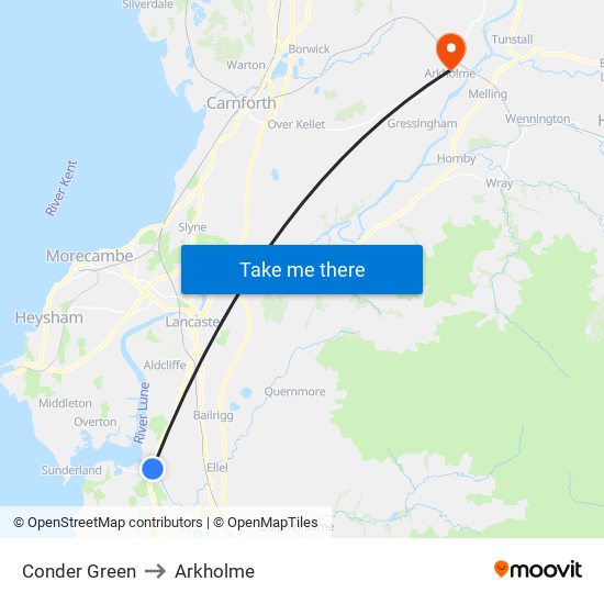 Conder Green to Arkholme map