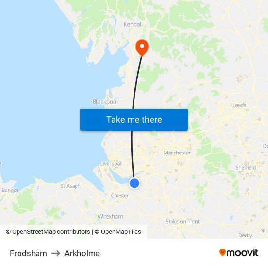 Frodsham to Arkholme map