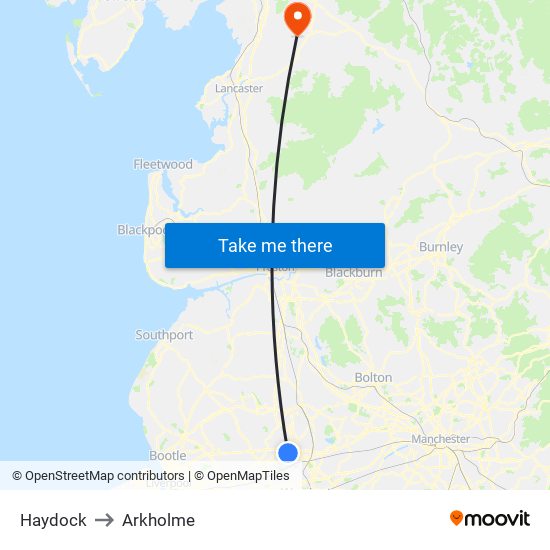 Haydock to Arkholme map