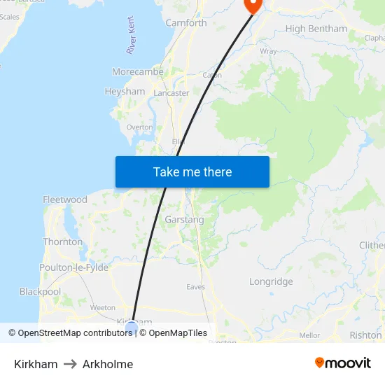 Kirkham to Arkholme map
