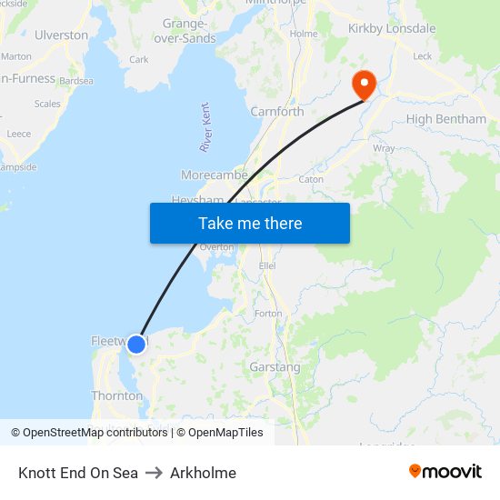 Knott End On Sea to Arkholme map